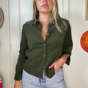 Vintage 90s Y2K Christie Brooks Green Suede Button Up Blouse Sz L